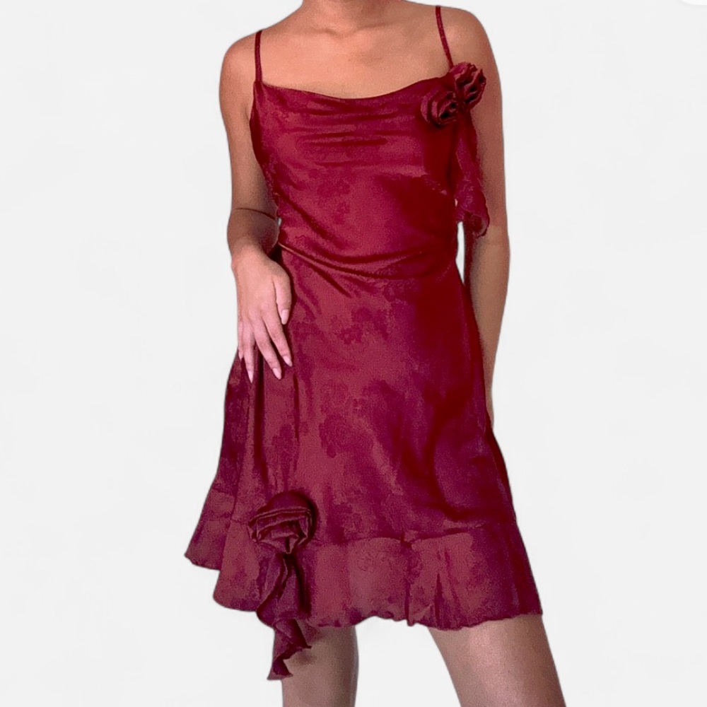 Tinseltown Red Asymmetrical Ruffled Mini Dress